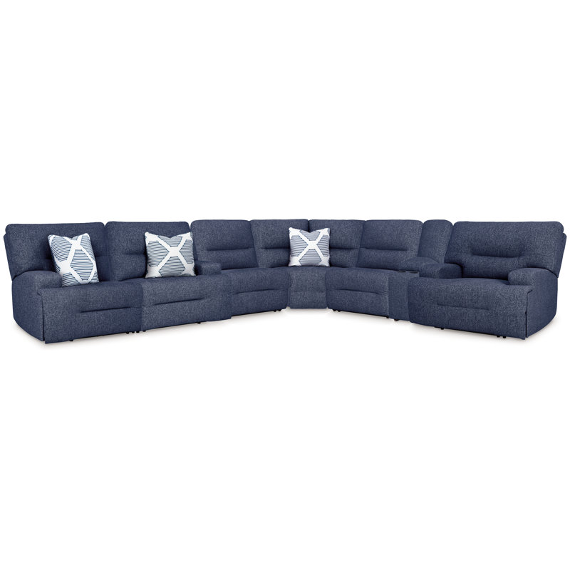 Canapé modulaire inclinable électrique Acklen Place 7 pièces, Polyester marine