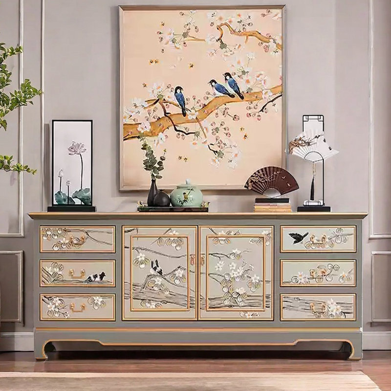Hand-Painted Entryway Accent Cabinet Sideboard, 35.43" H x 70.87" W x 15.75" D