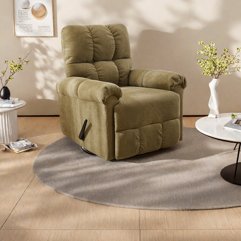 Ergonomic Chenille Recliner with Carbon steel base, Green