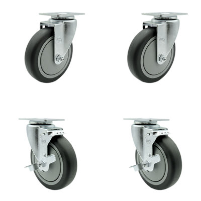 4 Piece Thermoplastic Rubber Swivel Top Plate Caster Set with 2 Brakes -  Service Caster, SCC-20S514-TPRB-2-TLB-2