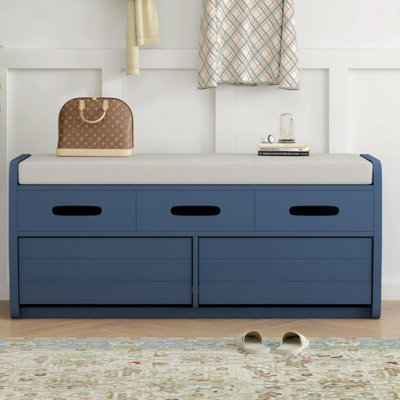 Rustic Storage Bench With 2 Drawers, Hidden Storage Space, And 3 False Drawers At The Top, Shoe Bench