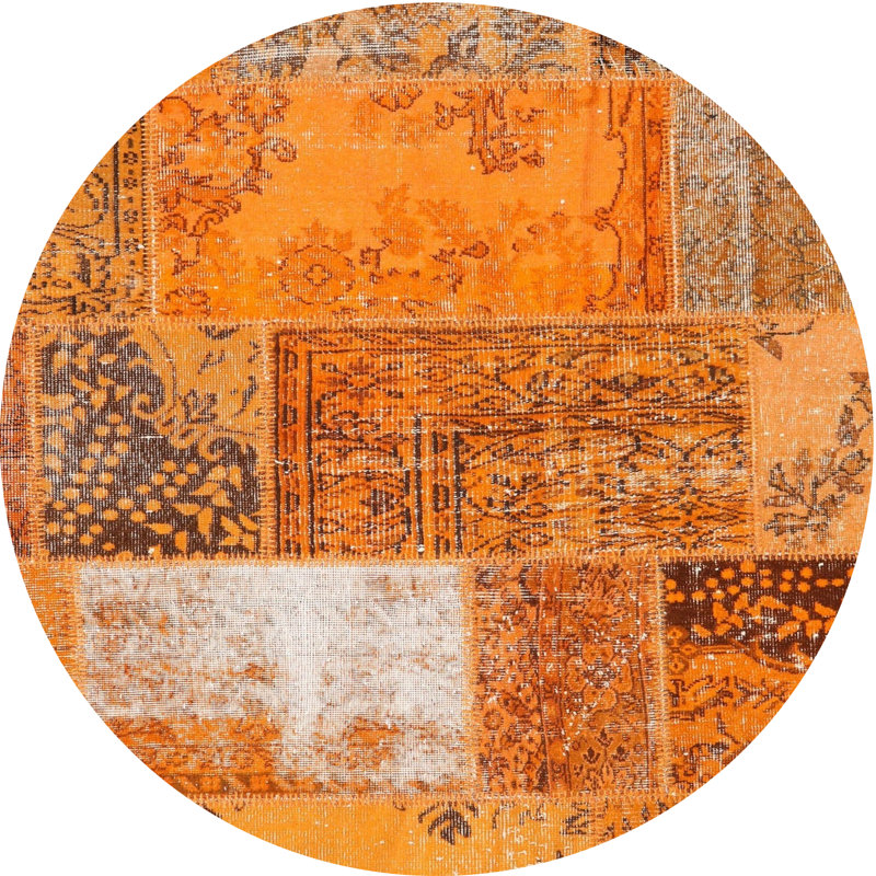 Tapis contemporain orange, Rond 7 pi