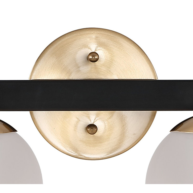  Songer Metal/Frosted Glass Modern Contemporary LED Vanity, 2 Lights, Gold/Matte Black