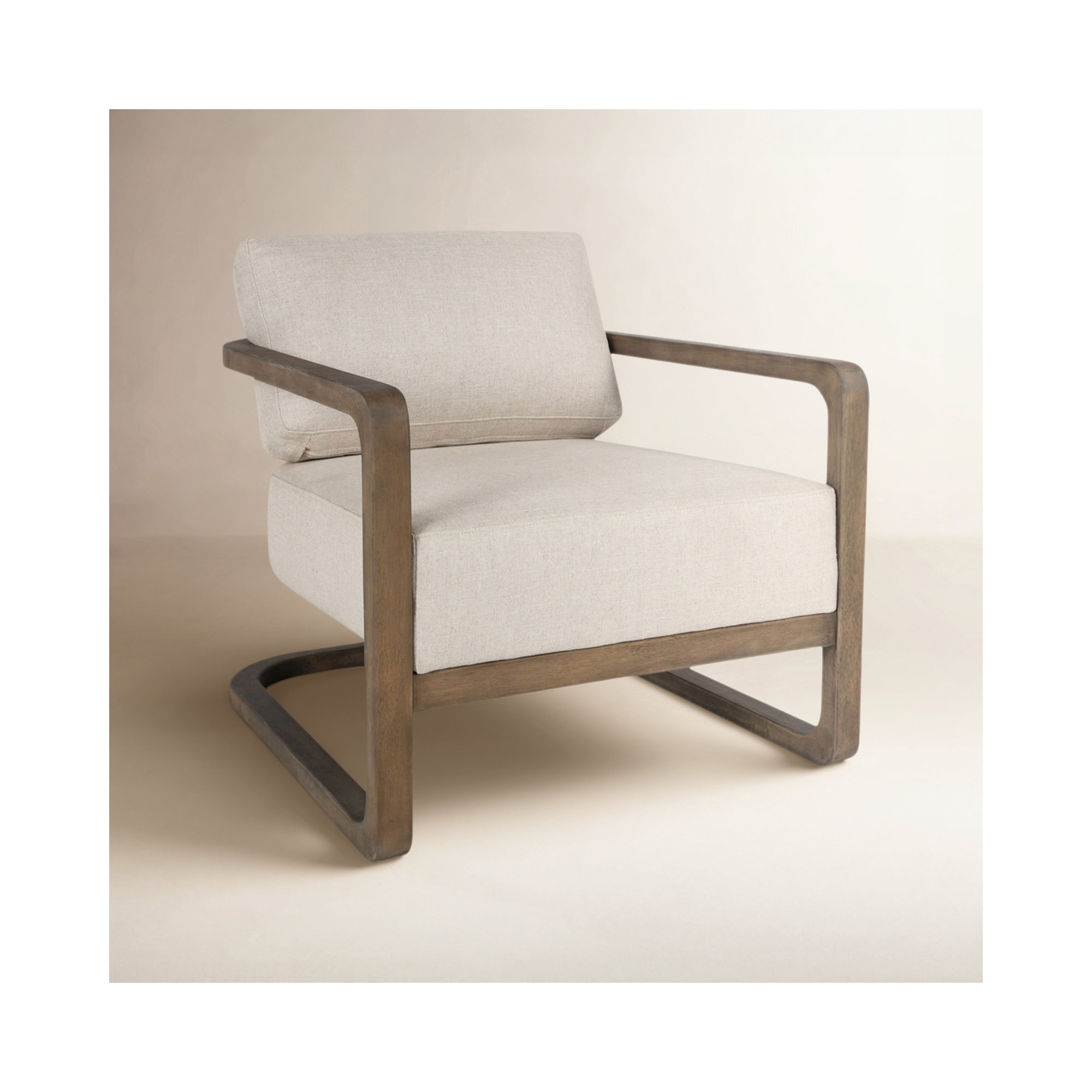 Upholstered Armchair, Beige Polyester Blend, Natural Brown