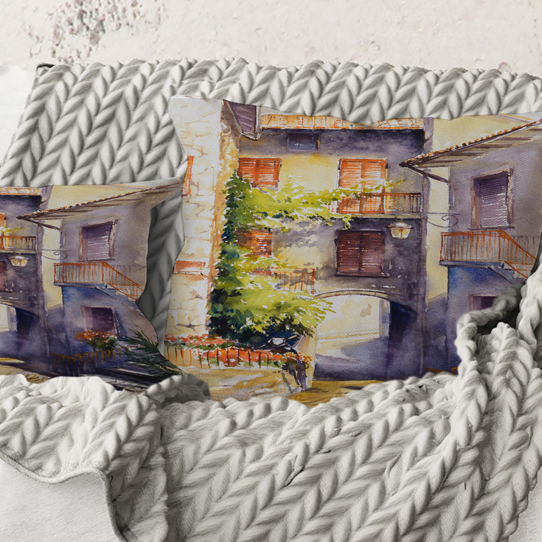 Square,Rustic And Idyllic Italian Village - Country Printed Throw Pillow Design Art