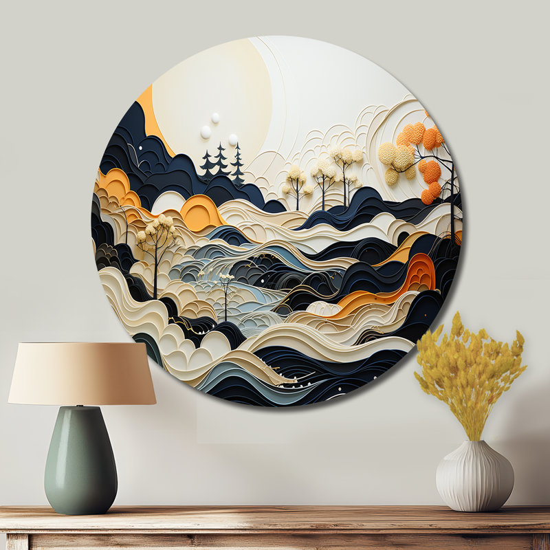Walpole - Art abstrait rond en métal, H 16 po x l 16 po x P 1 po