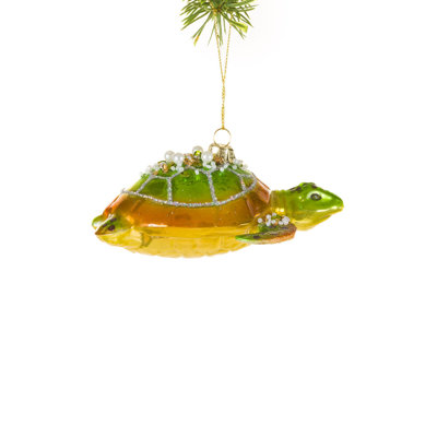 Hanging Green Glass Sea Turtle Ornament Pack of 3