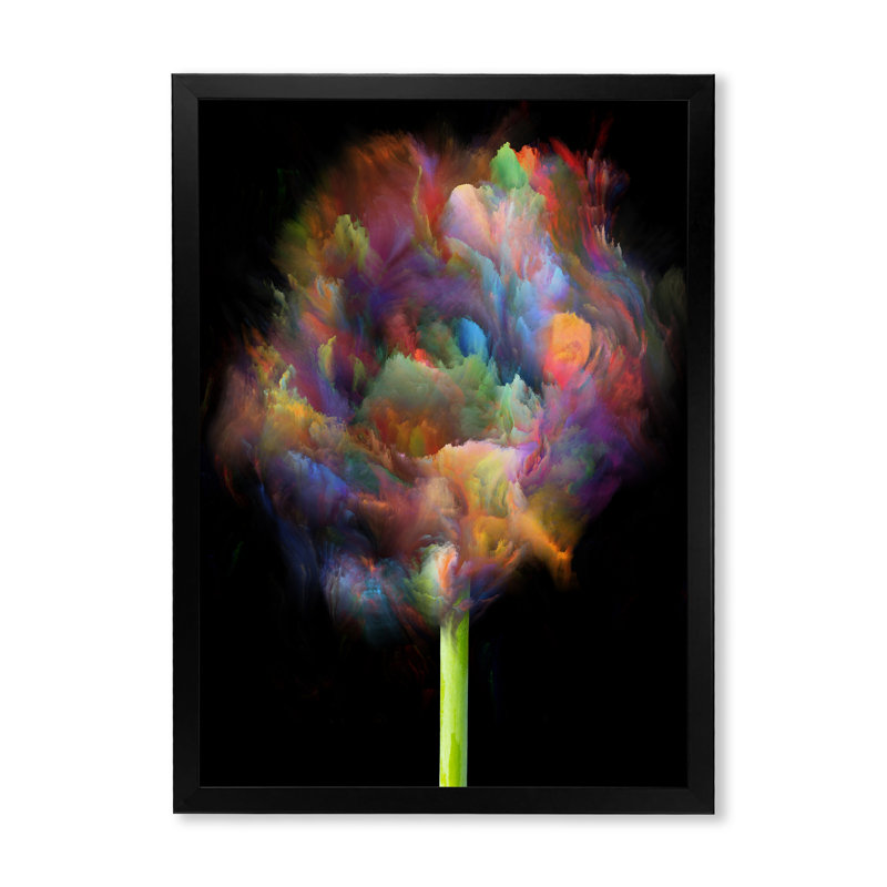 «Blooming Multicolor Fractal Flower», art mural moderne sur toile, Cadre noir, H 36 po x l 24 po x P 1 po