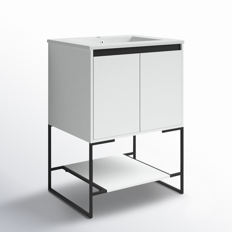 Fiquett 24'' Single Bathroom Vanity with Ceramic Top, White