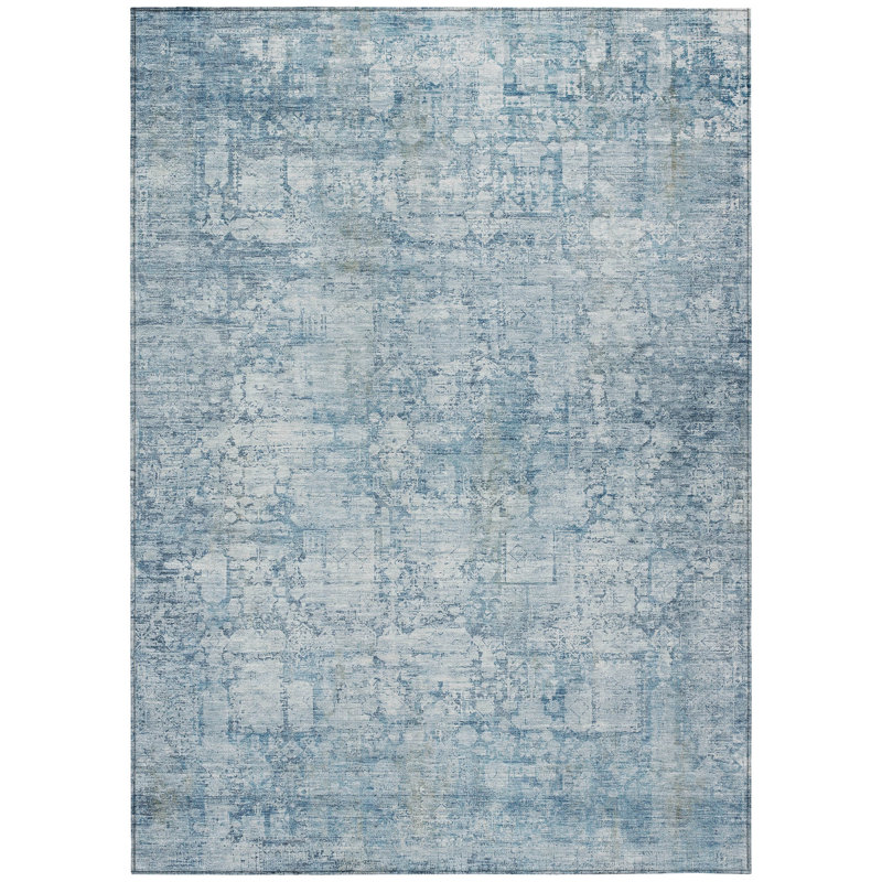 Machine Washable Indoor/Outdoor Xhevrie Blue Rug, Rectangle 3' x 5'