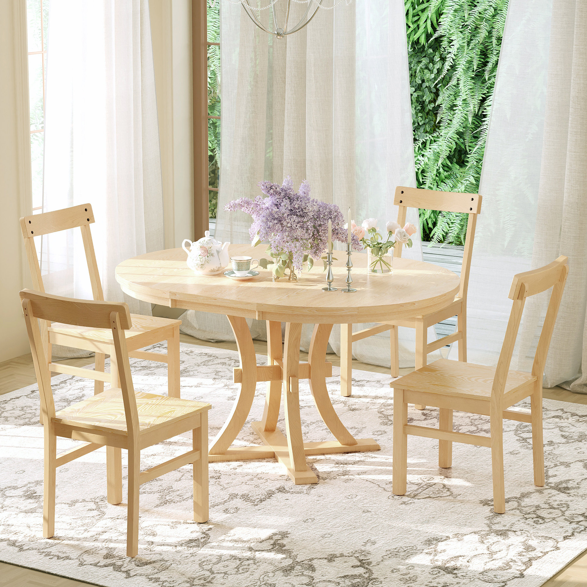 Ophelia & Co. Rustic Round Pedestal Dining Table Set with Removable ...