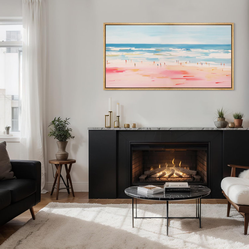 Coastal Beach Dreamy Pink Beach Bliss Seashore Coastal Ocean Waves, H 30 po x l 60 po, Naturel