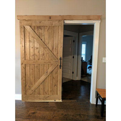 Alder Wood Barn Door wtih Wooden Box Rail Sliding Hardware Set