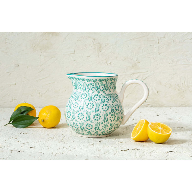 Hand Painted Ceramic 45oz. Ceramic Pitcher, White