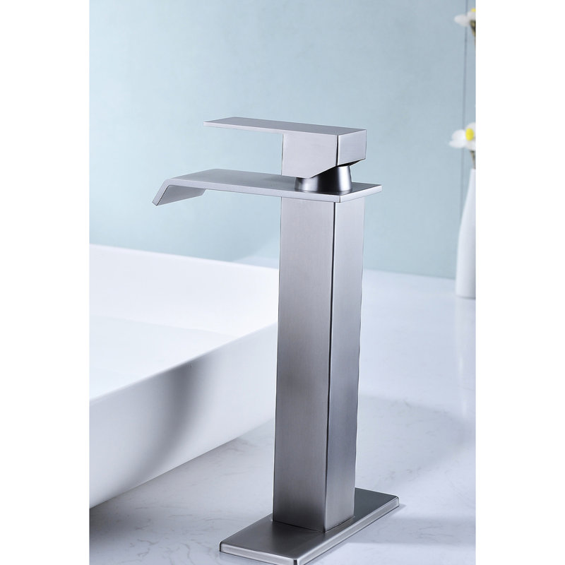 Robinet pour salle de bain avec robinet à cascade en nickel brossé - poignée simple pour une utilisation optimale de l'eau