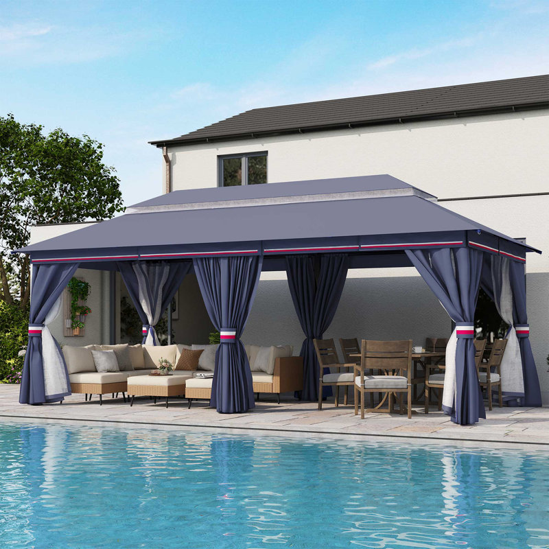 Classic Blue 10'x10' Iron Frame Patio Gazebo with Mosquito Netting
