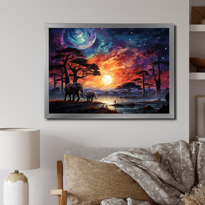 «African Celestial Safari I» sur toile, H 24 po x l 32 po x P 1 po, Cadre photo argenté