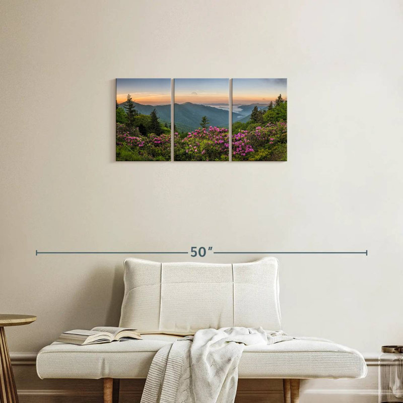 Ensemble de 3 pièces vue sur toile Blue Ridge Mountains, H 15 po x l 32 po x P 1,25 po