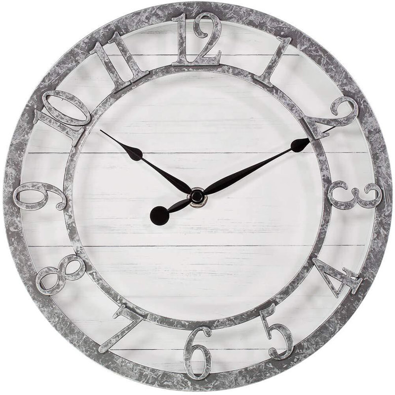 Horloge murale, mouvement à quartz, chiffres arabes 3D en relief, finition galvanisée