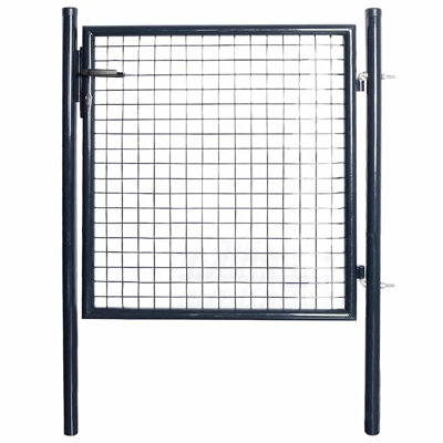 Mesh Garden Gate Galvanized Steel 39.4 x 39.4 in Grey Outdoor Fence Gate Rust Resistant Secure Design