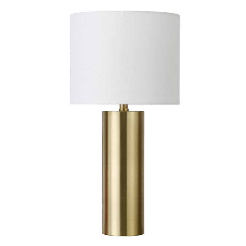 York 16" Tall Mini Lamp with Fabric Shade in Brass/White, Gold