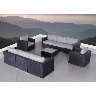 Ensemble de conversation pour 8 personnes avec coussins Demarest Wicker