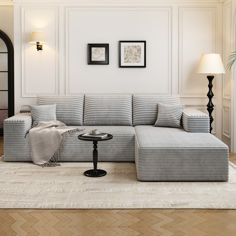 Canapé modulaire 107,5 po Cloud, Orienté à droite, Tissu velours côtelé gris moelleux