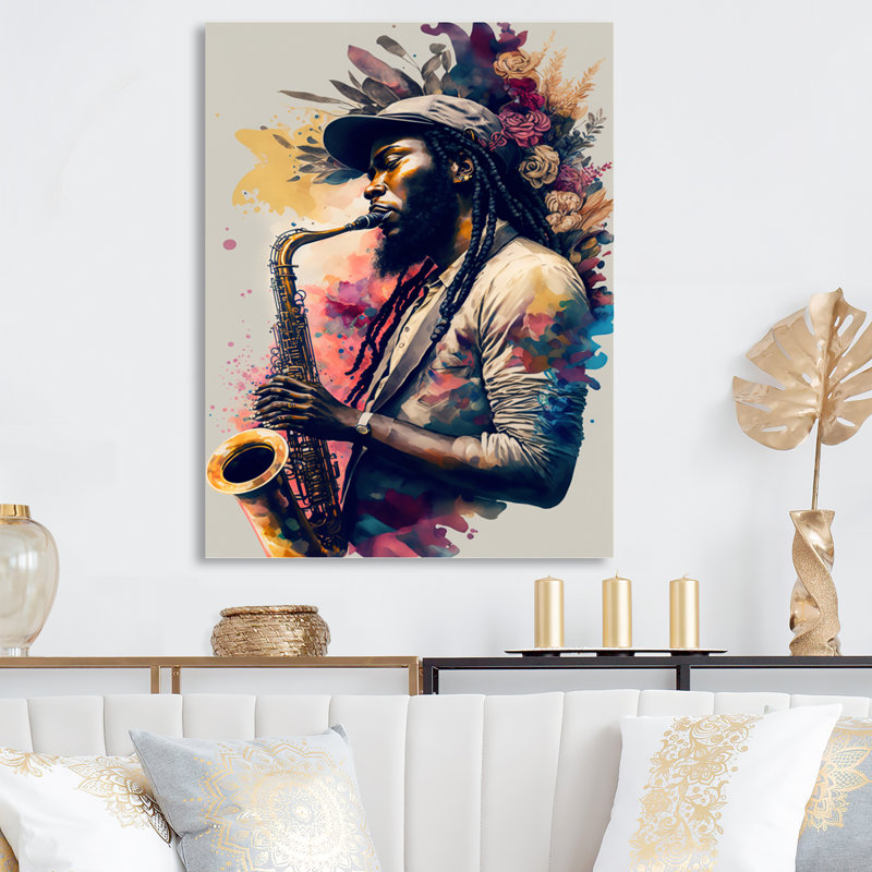 Music Saxophone Player II " Music Saxophone Player II " Painting Print, 20" H x 12" W x 1" D