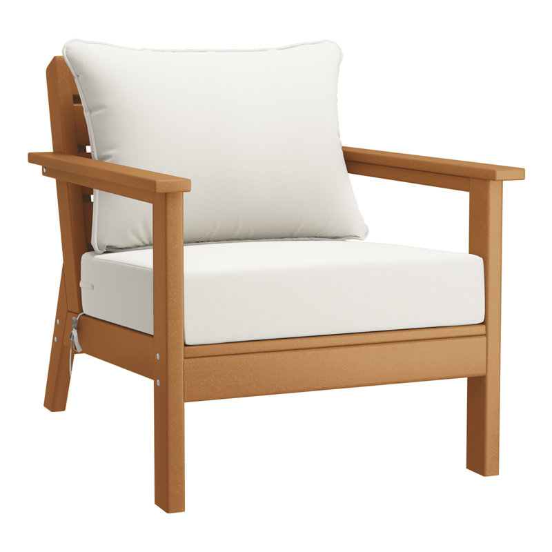 Hydea Deep Seating Chair With Cushions, Teak, White