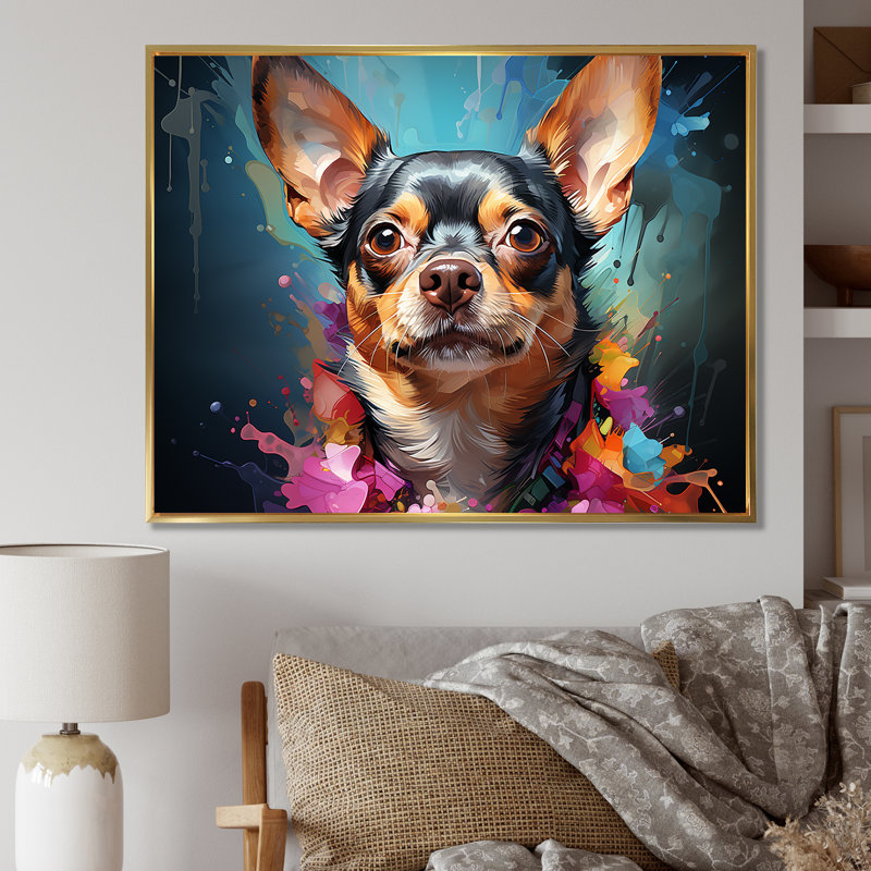 Chihuahua chic I sur toile, H 32 po x l 16 po x P 1 po, Cadre flottant doré