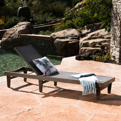 Chaise longue en filet gris foncé, de qualité - confortable avec du bois, de 76,5 po de profondeur x 23,54 po de largeur et 32,34 po de hauteur, en maille pour lire et faire la sieste, P 76,5 po x l 24 po x H 31,5 po