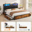 Storage King Bed Frame With Led Headboard & Charging Station, 4-drawer Platform Bed With Quiet Support-1454716048-1467193222