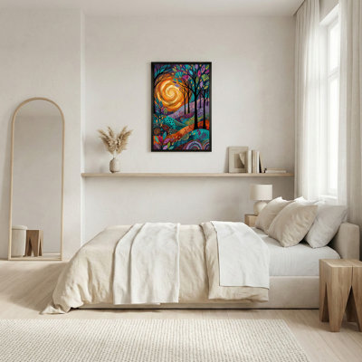 «Swirling Golden Sun», art mural sur toile à motifs colorés