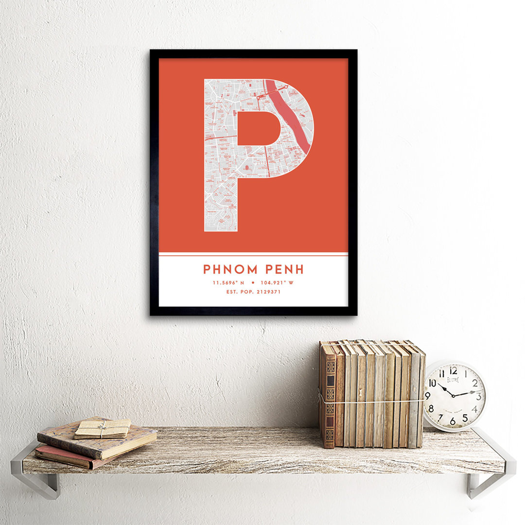 Phnom Penh City Map Phnom Penh Cambodia City Map - Single Picture Frame Typography