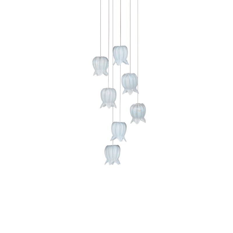Luminaire suspendu rond 7 lumières Polpo, H 13 po x l 13 po x P 13 po, Bleu, 1050 lumens