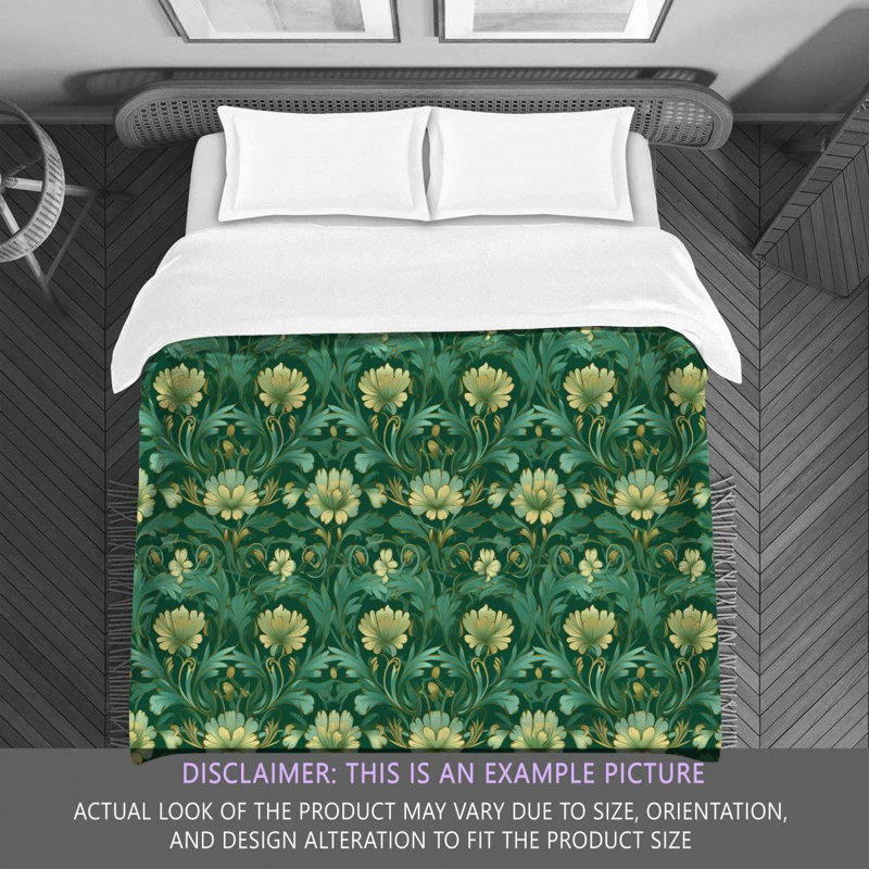 Machine Printed Comforter, Queen Comforter, Green Floral