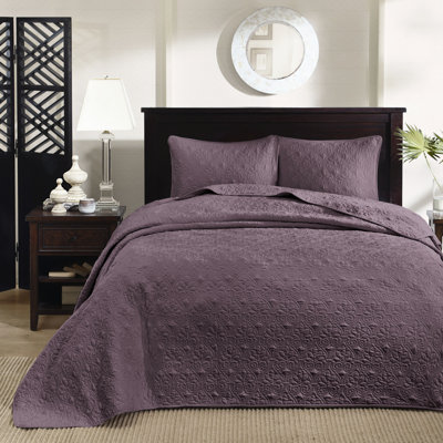 Literie réversible mauve / très grand pourpre - Élégant et confortable rembourrage en coton prélavé matelassé 3 avec deux taies décoratives