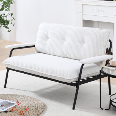 53 - Inch 2 Seat In Beige With Striped Blend, Metal Frame For Home Office And Bedroom Blend Fabric, Classic Button , Adapted To Small Environments