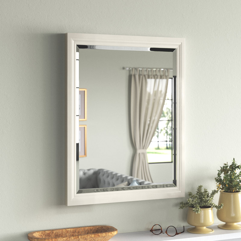 Magruder Wood Rectangle Wall Mirror, 30" H x 24" W, French White