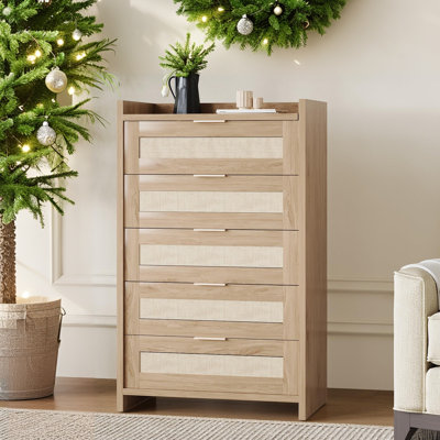 Boho 5 Drawer Dresser, Tall Chest of Drawers with Handles & Open Shelf, Clothes Storage Cabinet for Bedroom, Hallway, Nursery, Living Room by Mercer41