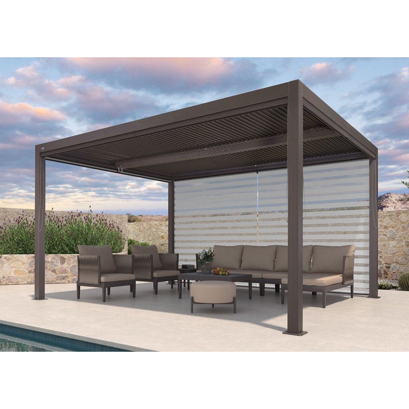 Purple Leaf Louvered Pergola Accessories Pull Down Roller Shade Privacy Shade Sun White Side Shade, Bronze Frame. Pergola Not Included