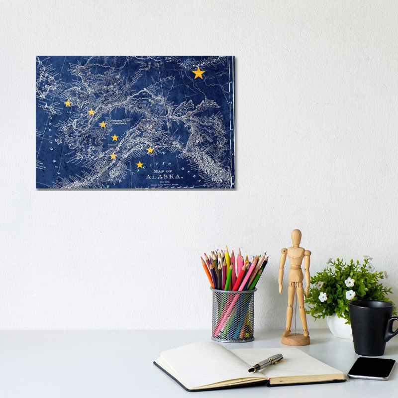 Alaska (Vintage Map) II - Wrapped Canvas Painting, 20.32 cm H x 30.48 cm W