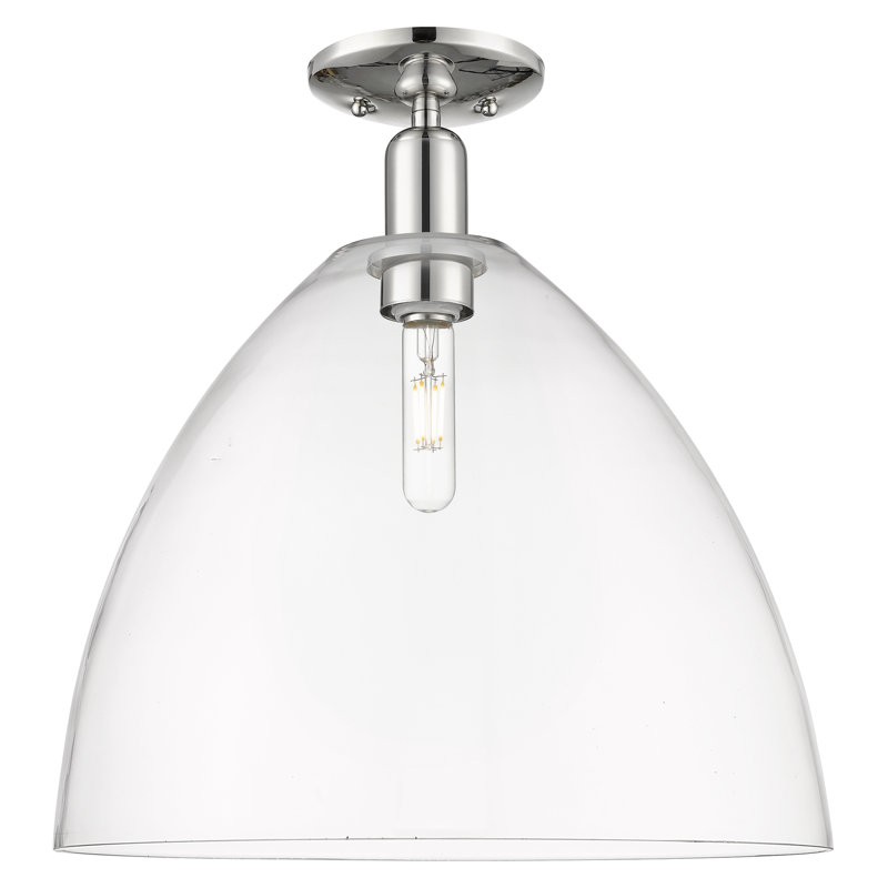 Arcadia - Bristol - Plafonnier semi-encastré 9 po 1 lumière - Finition nickel poli - Abat-jour transparent, Nickel poli