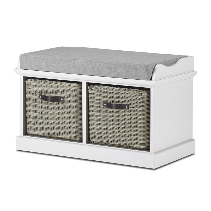 Anise Upholstered Storage Bench, White/Grey