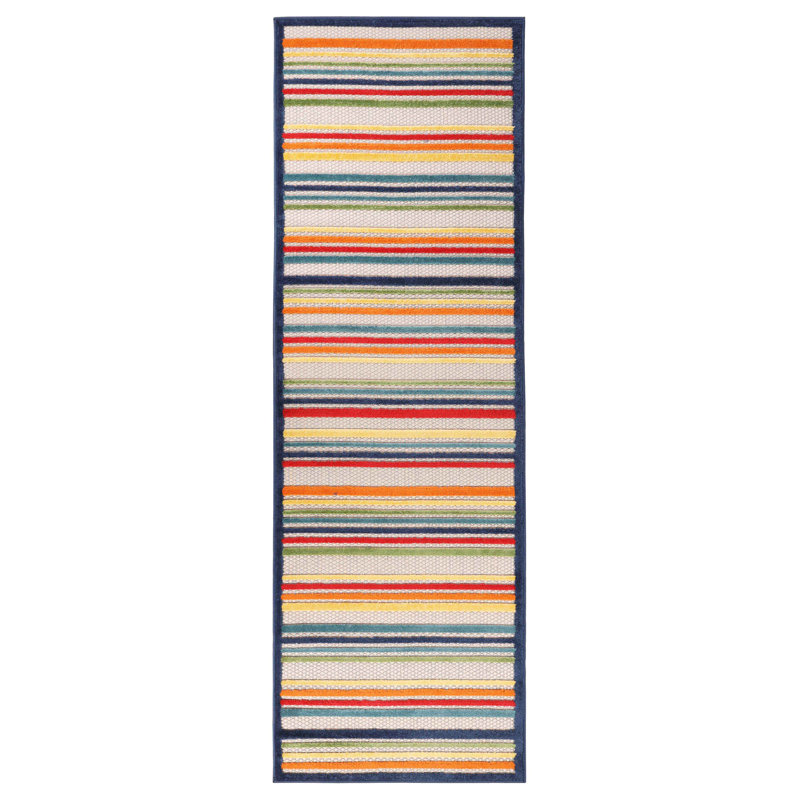 Coastal Stripe Geometric Modern Indoor Outdoor Area Rug, Rectangle 2'3" x 12'