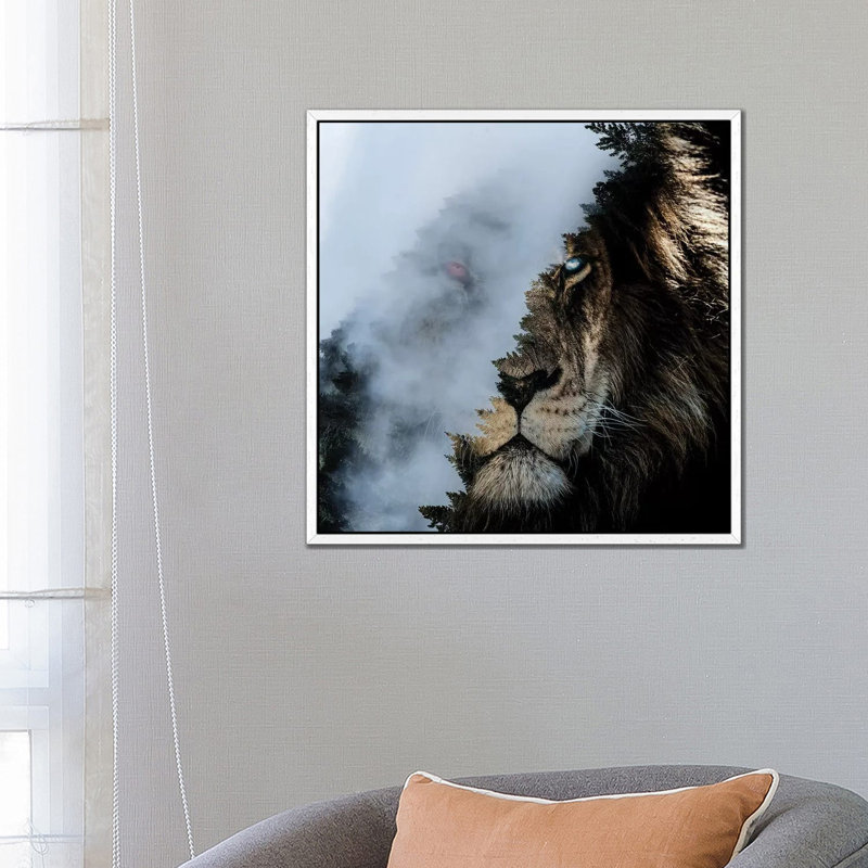 Monster Lion by Paul Haag - Print on Canvas, White Framed, 66.04 cm H x 66.04 cm W