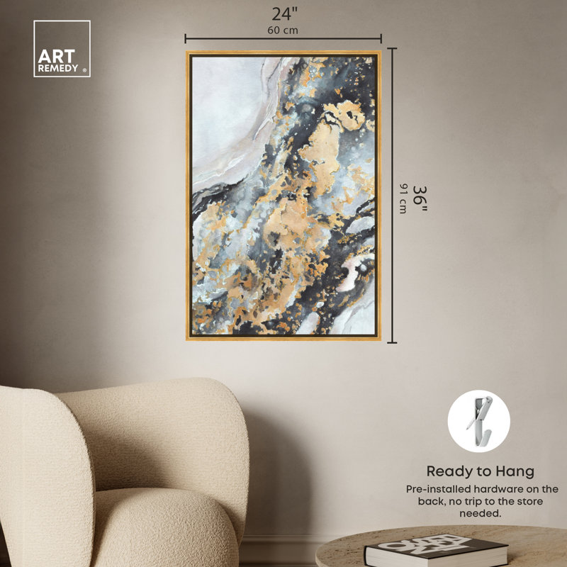 Gold Framed Neutral Abstract Canvas Wall Art, 36" x 24"