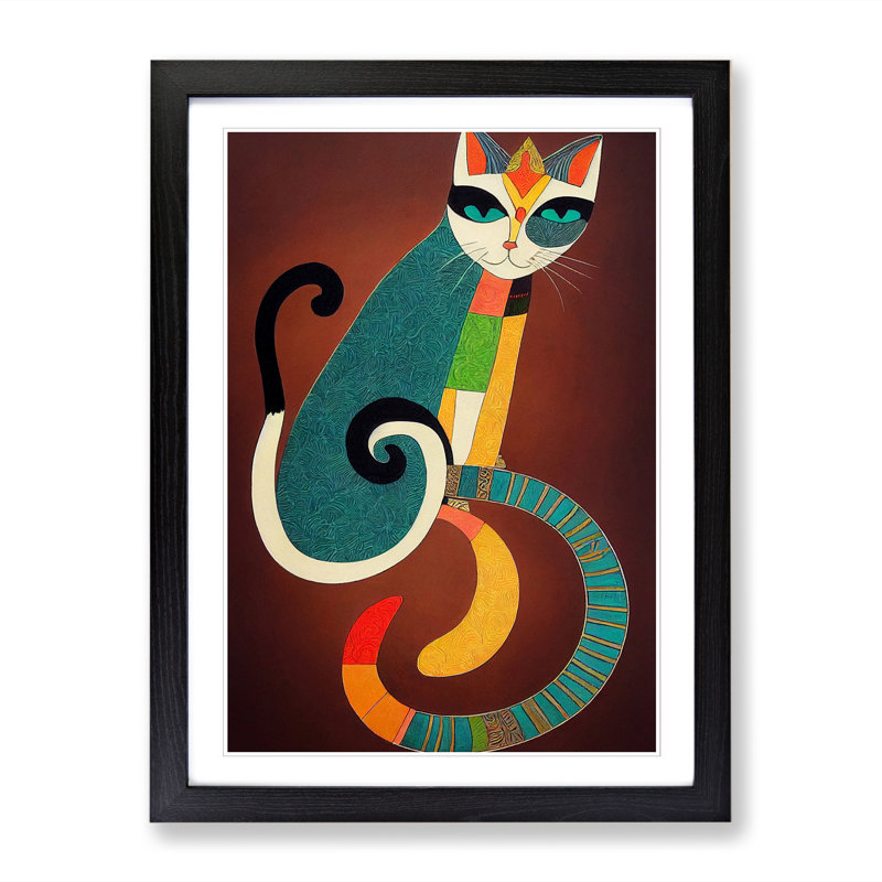 Cat Indian Art - Framed Print, 34cm H x 25cm W, Walnut Framed