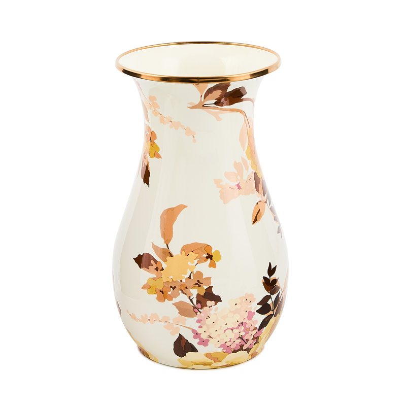 Wild Rose White Tall Vase, White/Gold