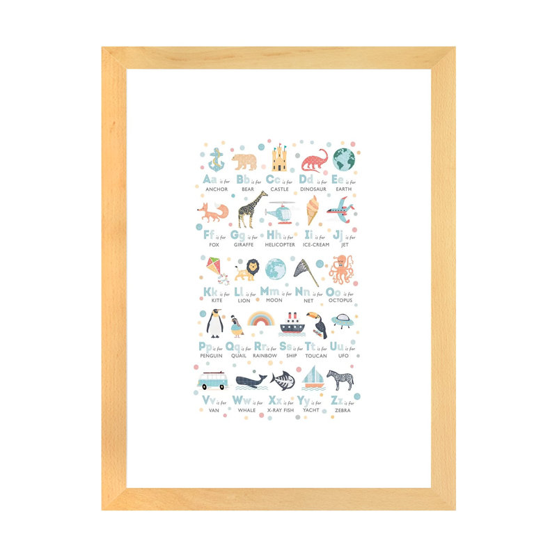 Garçons illustrés - Alphabet - impression, Blanc, Papier avec cadre beige, H 24 po x l 16 po x P 1 po